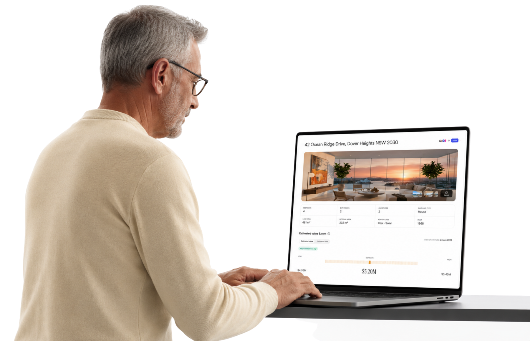 Seller reading their property's valuation report on a laptop